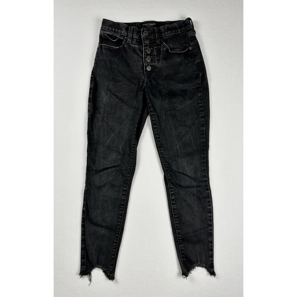 Lucky Brand Women's High Rise Skinny Jeans 4/27 Black Ankle Button Fly Raw Hem